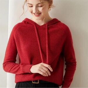 Vibrant Red Hooded Pullover Sweatshirt